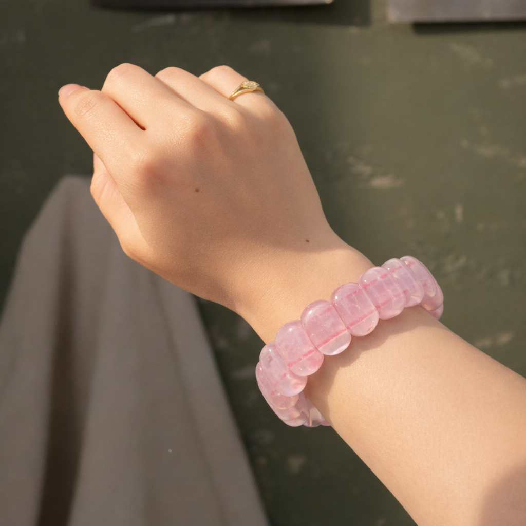 Pulsera de Cuarzo Rosa Ovalada - Amor Propio