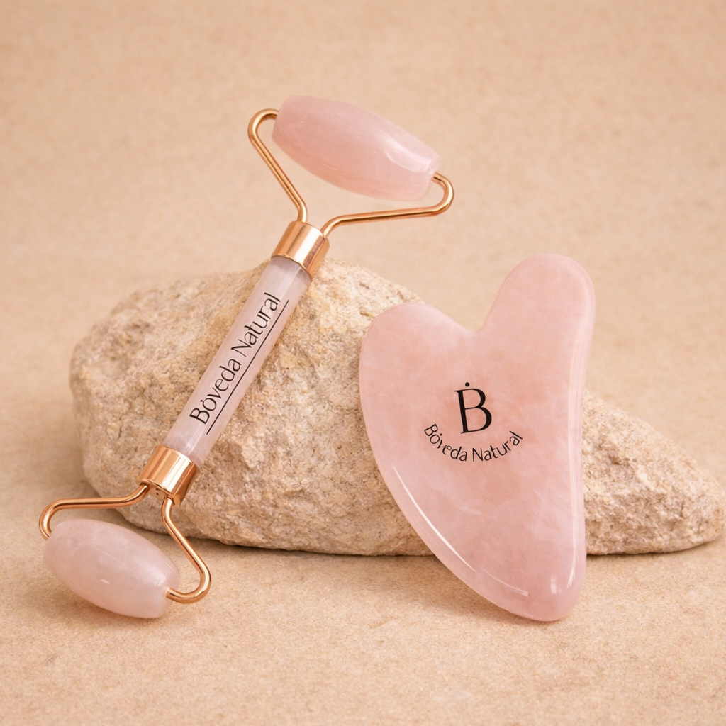 Gua-Sha + Rodillo Facial de Cuarzo Rosa