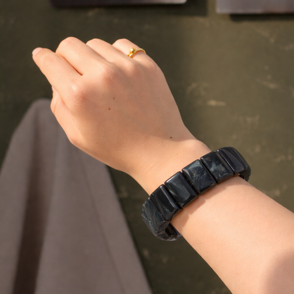 Pulsera de Ojo de Tigre Azul Cuadrada - Decisión