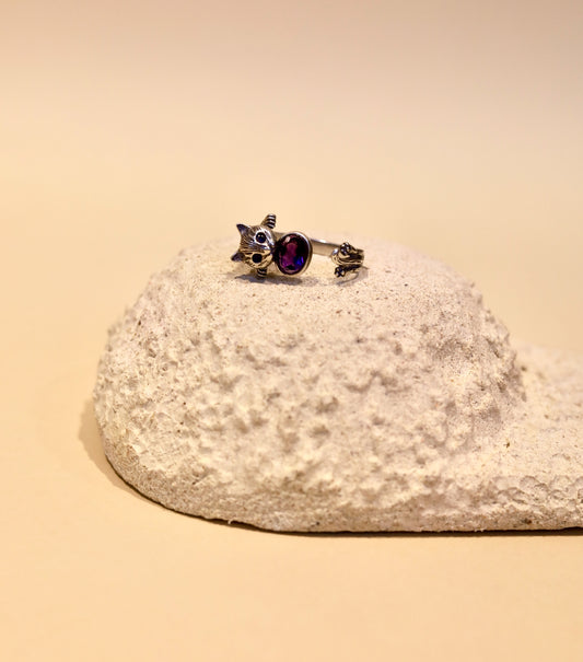 Anillo de Gato Amatista - Calma - Plata/Ajustable