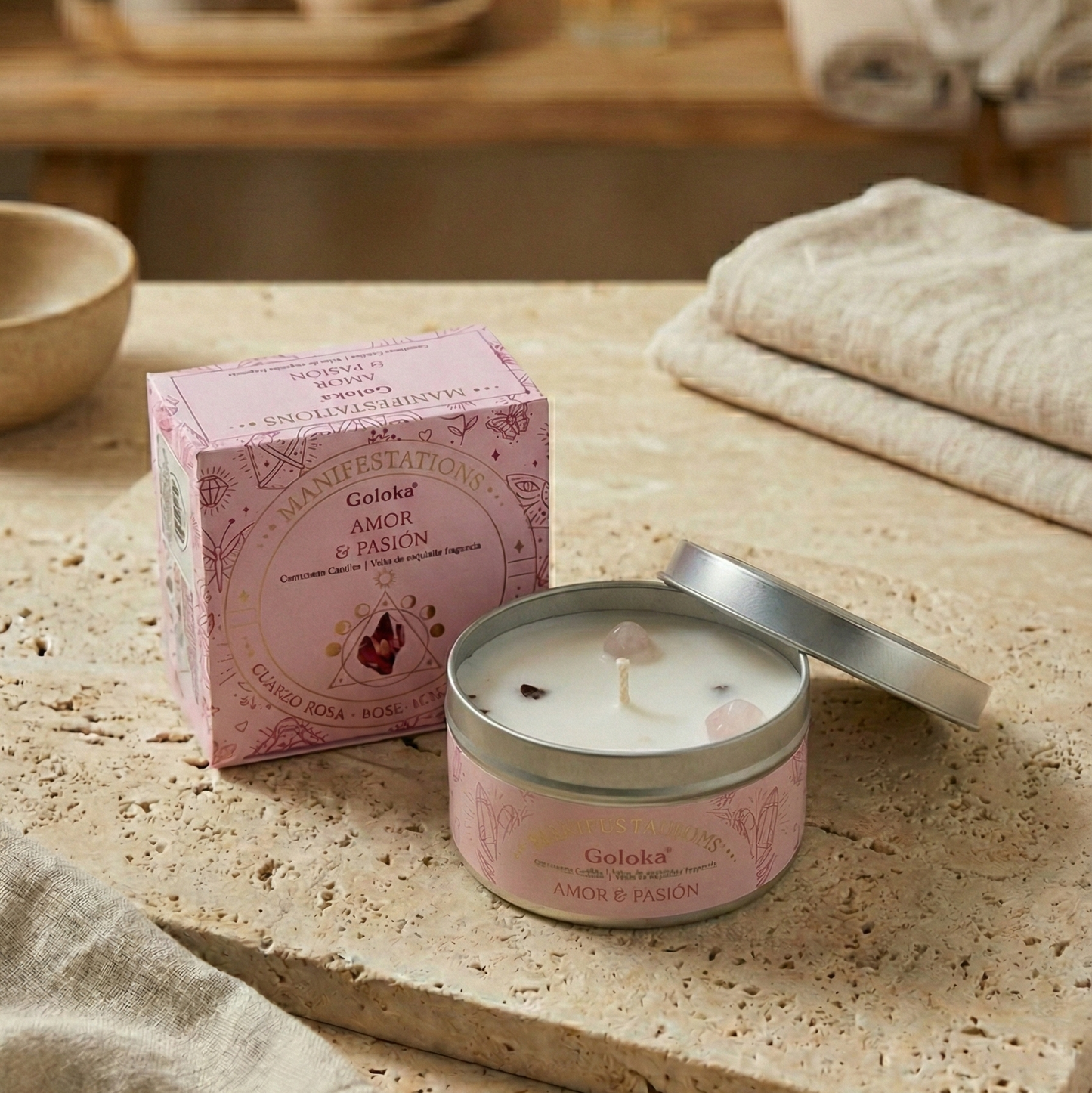 Vela Amor y Pasión – Cuarzo Rosa