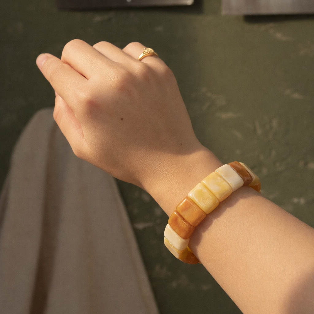 Pulsera de Jade Amarillo Cuadrada - Abundancia