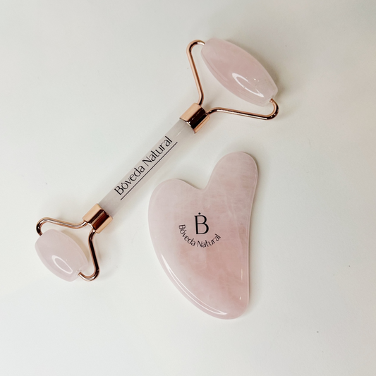 Gua-Sha + Rodillo Facial de Cuarzo Rosa